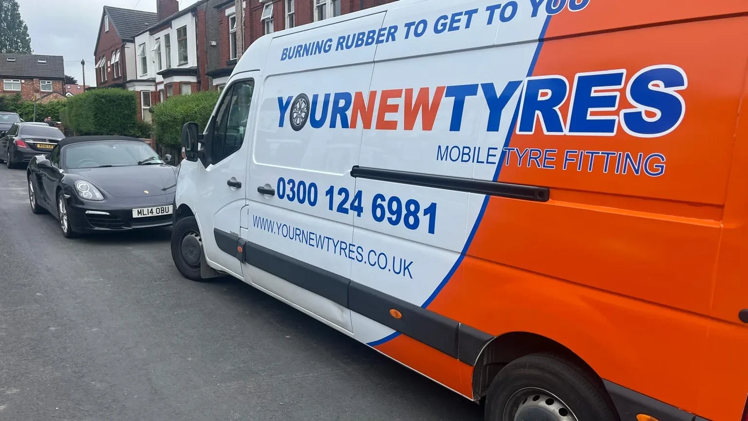 Mobile tyre fitting van on the road in the North West