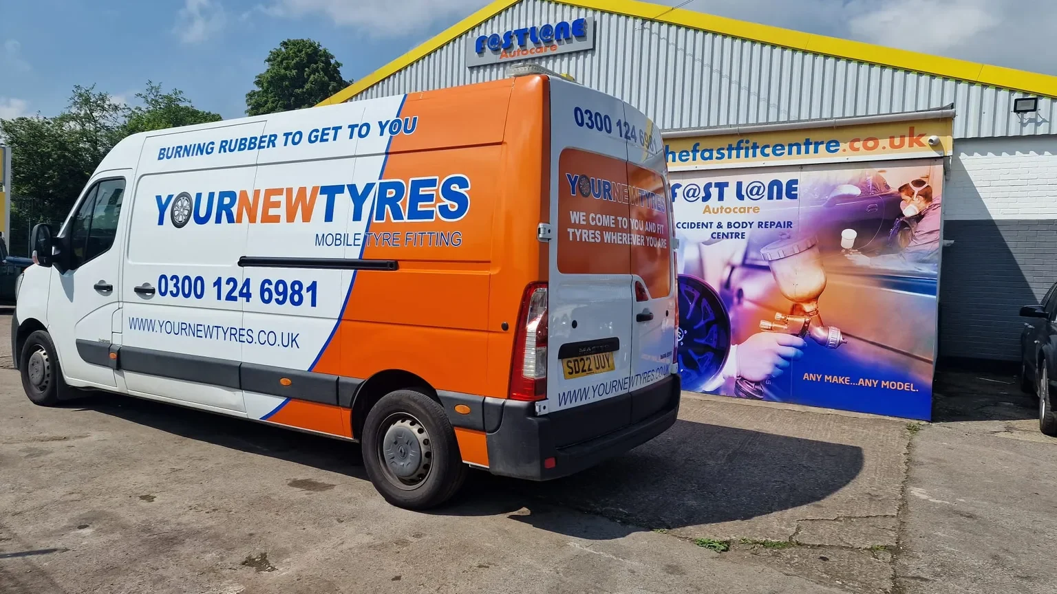 The YourNewTyres van outside the Fastlane centre