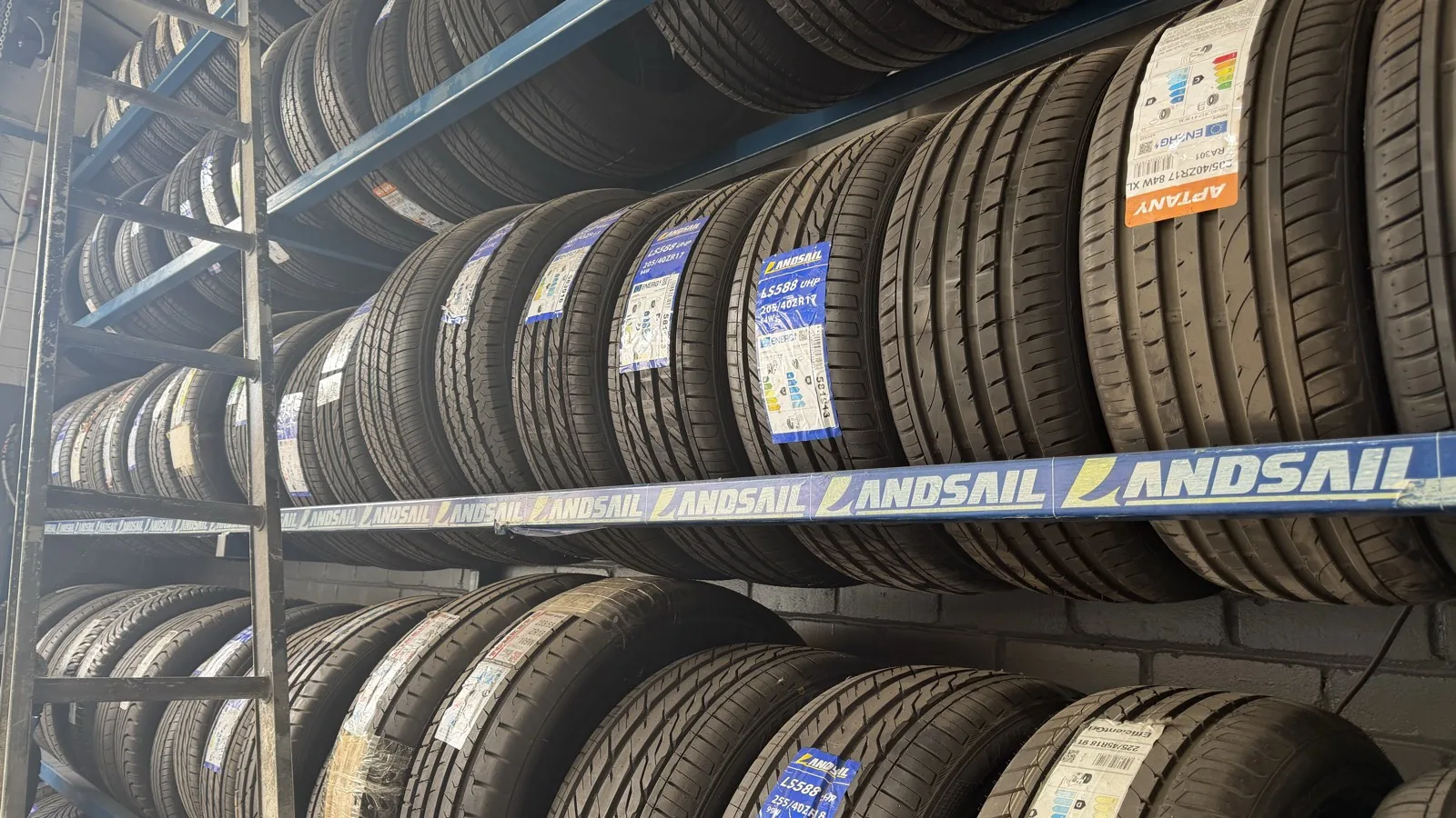 New tyres on the rack ready to fit